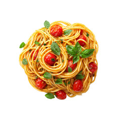 Delicious Spaghetti with Cherry Tomatoes and Basil - Overhead Shot
