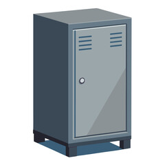 A gray metal locker or storage cabinet with ventilation slots at the top.