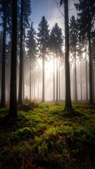 Misty forest path bathed in sunlight (1)