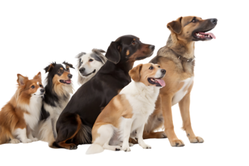 Group of dogs are sitting in a row