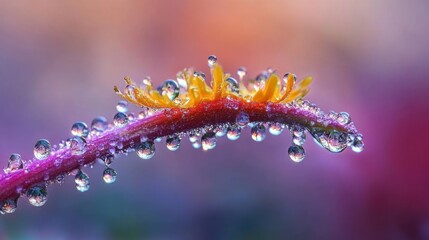 Dew Drops on Colorful Flower Stem