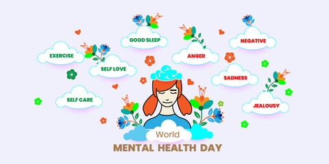Naklejka premium World Mental Health Day design. Mental health awareness month, National mental health awareness week. for poster, banner, print, background. vector illustration