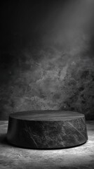 Stunning photo of empty black stone product display stage 3d background with rock podium stand dark texture platform presentation template or modern blank mineral pedestal and.
