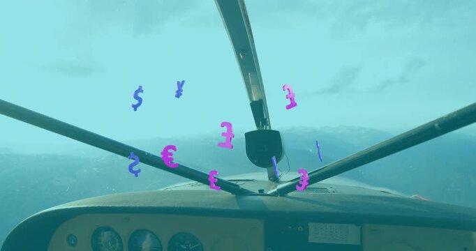 Fading dollar sign starting quartet orbiting strut for showing financial flow in cockpit