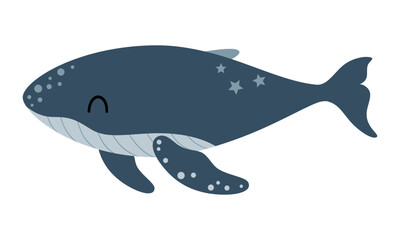 Blue whale clipart, isolated cartoon sea character. Ocean animal vector illustration