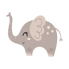 Cute cartoon elephant clipart. Jungle, safari, tropical animal, isolated on white background. Vector illustration