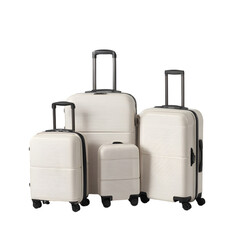 Obraz premium Travel essentials stylish luggage collection in clean white indoor studio setting modern design minimalist aesthetic