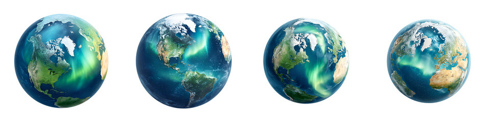 Earth with Aurora Borealis Effect, North America View, Isolated