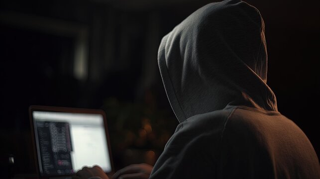 Person In Hoodie Working On Laptop At Night