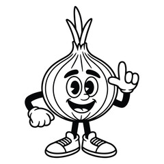 Cute Onion Cartoon Character Vector Illustration with Happy Face Arms Legs and Shoes for Food Mascot Vegetable Design