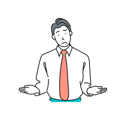 比較に悩むスーツ姿の男性｜天秤にかけるジェスチャーのビジネスシーンのベクター線画