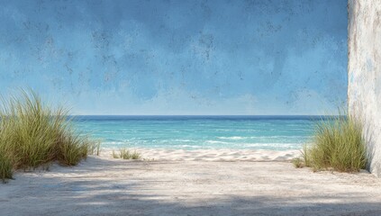 Beach view through a weathered wall opening