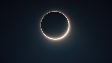 A solar eclipse phenomenon with the Moon covering the Sun, creating a ring of light around the darkened sky. Astronomical event. Space and cosmic phenomena. The concept of solar eclipses.