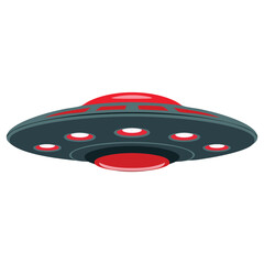 Flat spaceship UFO object isolated on white background. Vector illustration for banners, infographics, labels, and space designs.