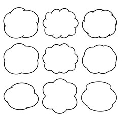 White-filled Cloud-shaped Speech Bubble Icon Set Hand-drawn Illustration