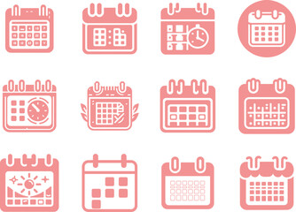 Modern calendar icons in pink for planning, scheduling, and time management concepts