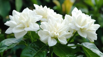 Fototapeta premium Cluster of white jasmine flowers in garden setting