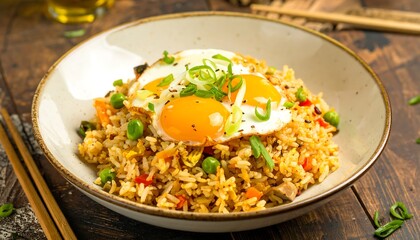 Fried rice with fried eggs