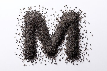 Capital letter "M" formed by dark seeds