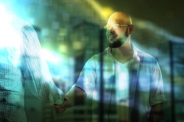 Businessman handshake teamwork in modern office