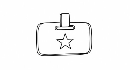 Obraz premium Hand-drawn ID Badge with Star Icon - Line Art Sketch