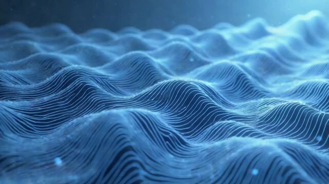 Up and down wave like motion of straight long 3D stripes moving through round holes. Design. Technological abstract pattern.