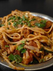 Yummy & Delicious Chicken Hakka Noodles Food Photography While Eating Lunch In The Restaurant 