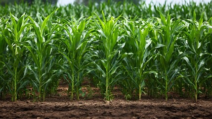 Obraz premium Close-Up Rows of Corn Plants in a Large Farm