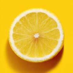 Lemon slice, vibrant yellow, centered on a bright yellow background