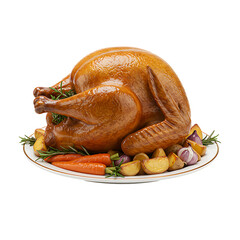 Realistic roasted turkey with garnishing Thanksgiving dinner isolated on transparent background