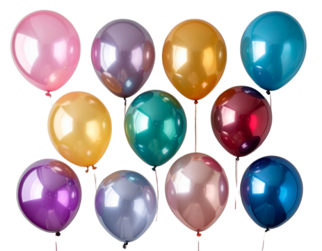 Top-Down Perspective of Scattered Rainbow Balloons, Isolated on Transparent Background