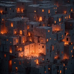 Fototapeta premium Cubist city lit by warm orange light