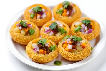 Crispy Pani Puri Served on Plate Isolated on White Background