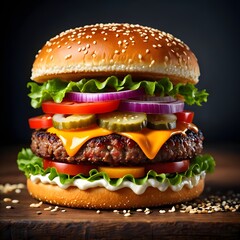 Gourmet Burger Delight, The Art of the Perfect Bite, Fresh Flavors in Every Layer, A Feast for the Senses, Crafted for Burger Lovers.