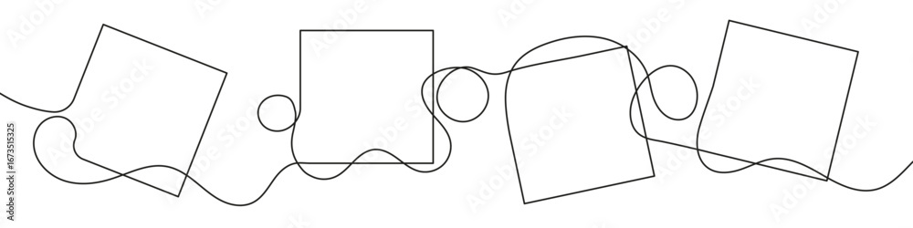Wall mural abstract geometric pattern of squares and circles in one line art style. drawing with editable strok