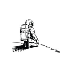 Astronaut Sitting and Drawing – Creative Space Line Art for Imaginative Concepts, Vector modern illustration © mjkdesigns