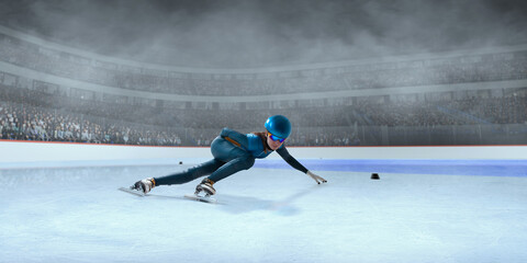 Short Track Speed ​​Skating on 3d ice stadium.