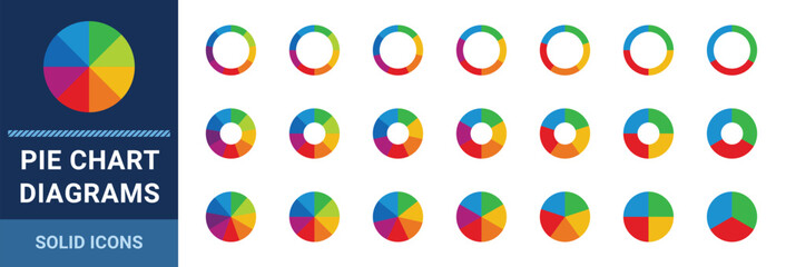 Pie charts diagrams set. Circle pie charts 3, 4, 5, 6, 7, 8 or 9 steps set - Vector