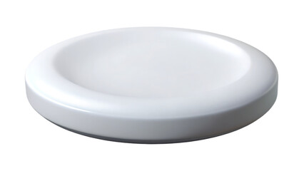 A white round object, isolated on transparent background, resembling a plate or lid, showcasing a simple, clean design suitable for various applications