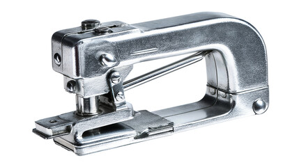 A heavy-duty manual staple gun with a smooth trigger and closed bottom loader, isolated on transparent background.

