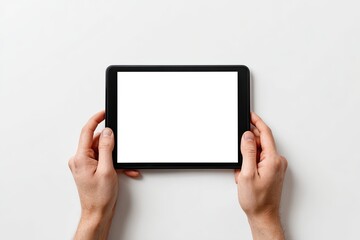Hands holding a black tablet with blank screen (1)