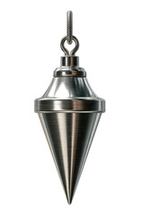 Fototapeta premium Traditional plumb bob tool with centered loop and clean metal form, isolated on transparent background. 