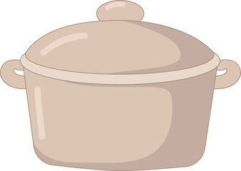 Beige pot with lid and handles for cooking