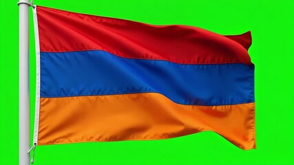 Dynamic Armenia flag waving proudly against vibrant green screen backdrop for patriotic and national pride visuals, perfect for global news and celebrations