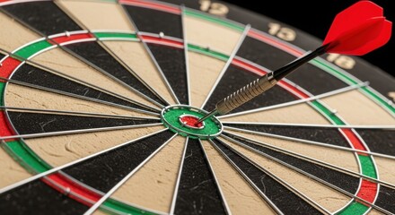Dart hitting bullseye on dartboard, symbol of accuracy, success, and precision.