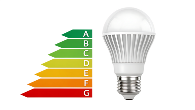 A LED light bulb with energy rating label