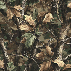 Woodland hunting camouflage seamless pattern with tree bark. Camouflage pattern background for hunting and military purposes. Digital camouflage texture. Vector camo