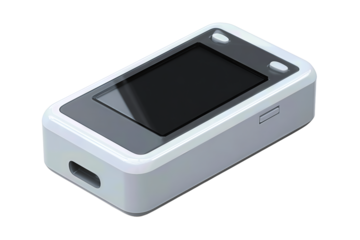 A fingertip pulse oximeter with blank screen and clean matte housing, isolated on transparent background.
