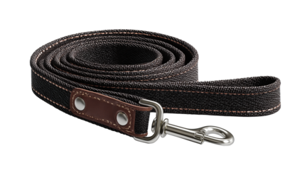 Flat adjustable dog lead with simple swivel clip, practical and strong, isolated on transparent background.
