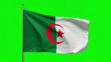 Algeria flag waving proudly with vibrant green screen backdrop offering dynamic motion graphics for national pride and patriotic displays
